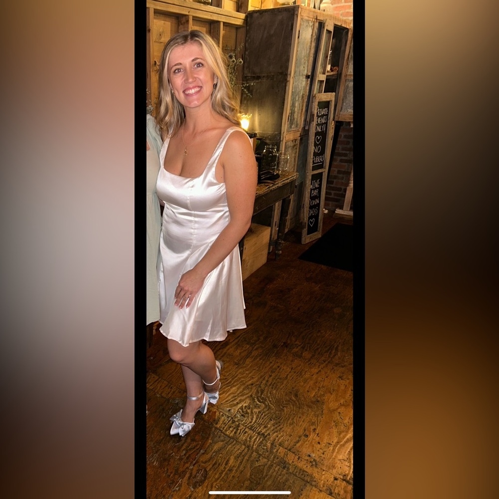 Cider Satin Square Neck Solid Ruffle Knotted Mini… - image 3